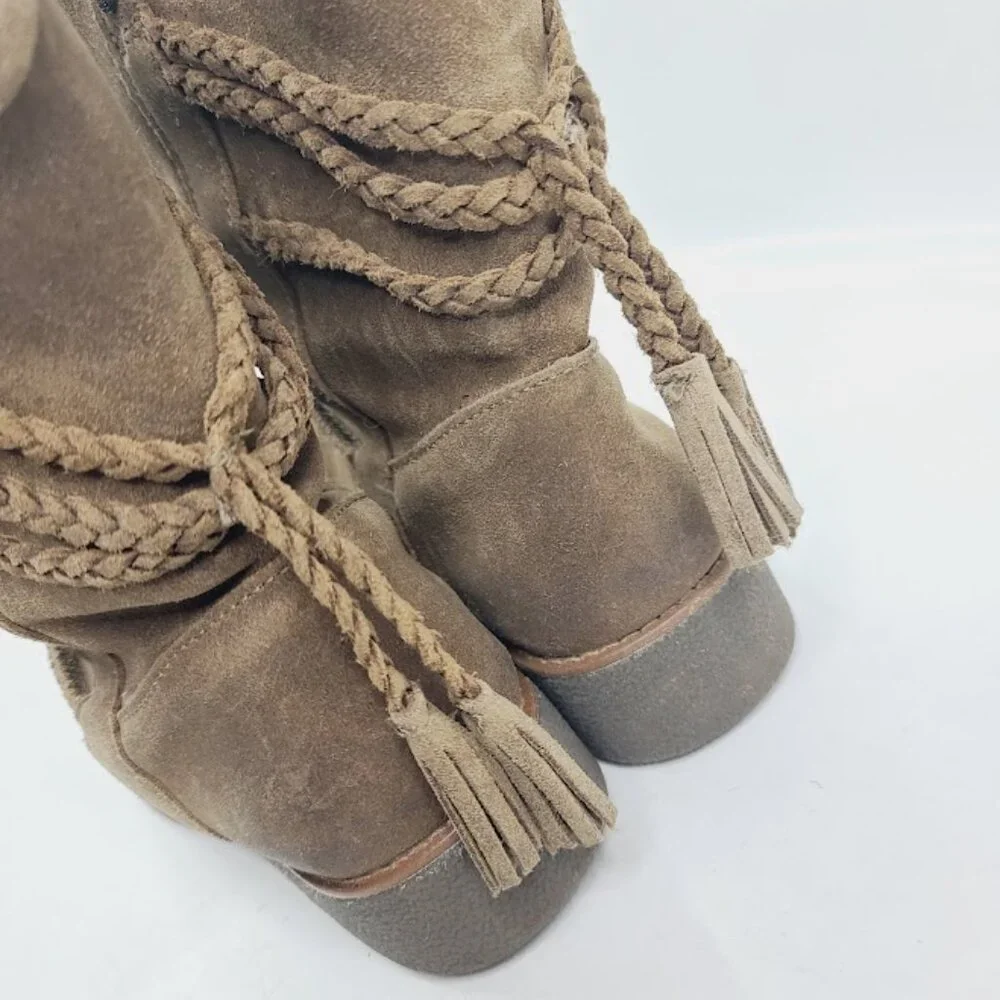 Abeo Women's Tan Blaine PBW1007 Leather‎ Tassels Ankle Winter Snow Boot Size 7